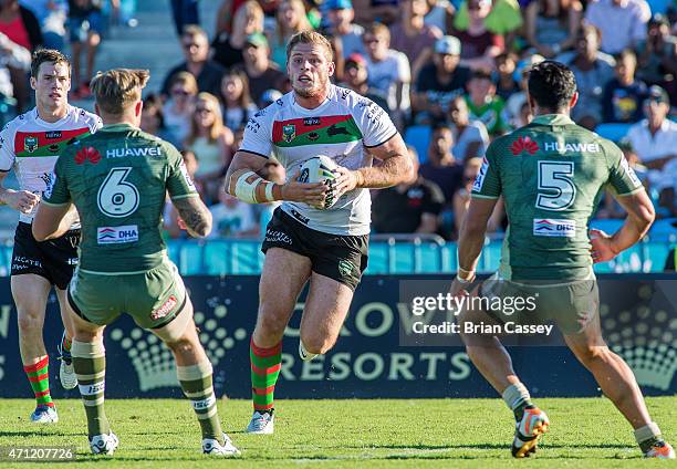 Tom Burgess of the Rabbitohs in action during the round eight NRL match between the South Sydney Rabbitohs and the Canberra Raiders at Barlow Park on...