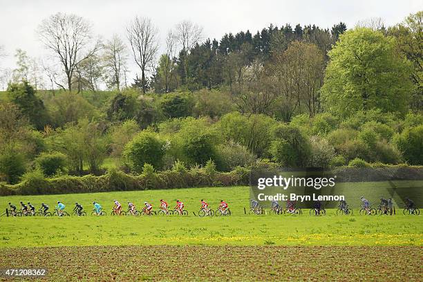 The Peloton ride during the 101st Liege-Bastogne-Liege cycle road race on April 26, 2015 in Liege, Belgium. .