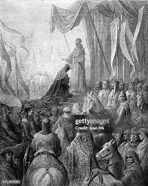 louis vii - soldier kneeling stock illustrations