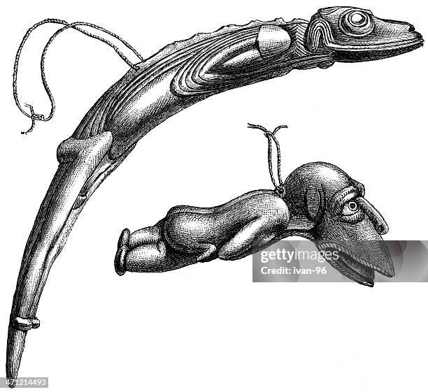 fish-head idols - easter island stock illustrations