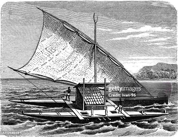 canoe - catamaran sailboat stock illustrations