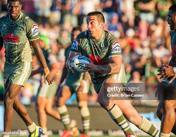 Canberra Raiders' Josh Hodgson during the round eight NRL match between the South Sydney Rabbitohs and the Canberra Raiders at Barlow Park on April...