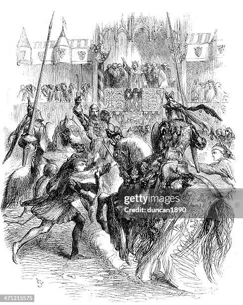 medieval jousting tournament. - jousting lance stock illustrations