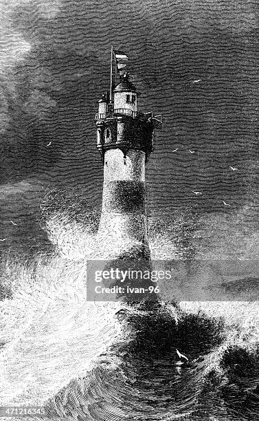 lighthouse - caution flag stock illustrations