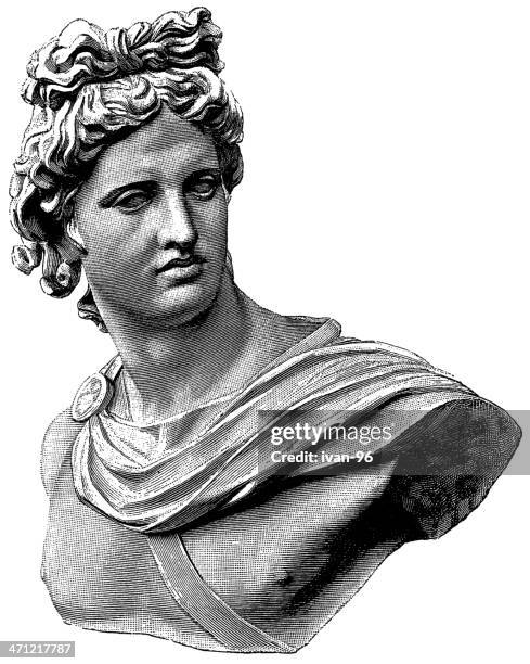 a black and white sketch of the apollo belvedere statue - roman goddess stock illustrations