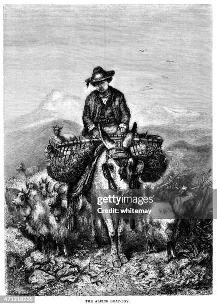 victorian illustration of an alpine goat-boy - ass boy stock illustrations