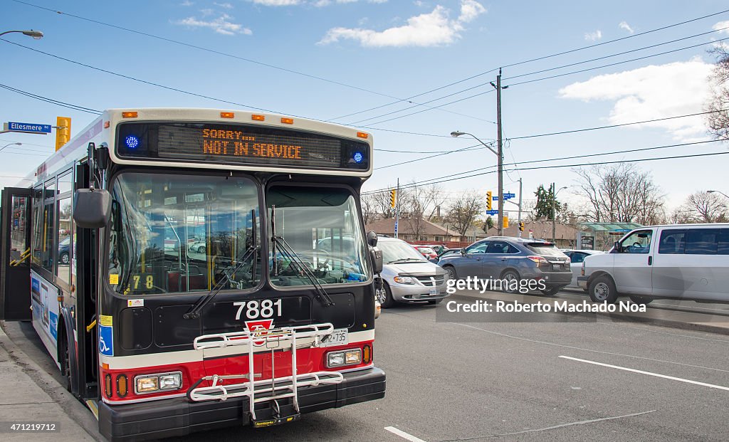 Out of service TTC bus due to traffic jam: passengers were...
