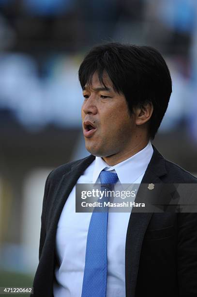 Hiroshi Nanami,coach of Jubilo Iwata looks on prior to the J.League second division match between JEF United Chiba and Jubilo Iwata at Fukuda Denshi...