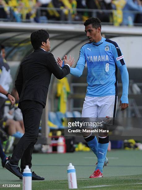 Jay Bothroyd of Jubilo Iwata looks on during the J.League second division match between JEF United Chiba and Jubilo Iwata at Fukuda Denshi Arena on...