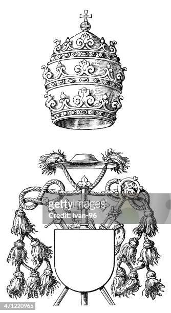 papal tiara and mitre - pope stock illustrations