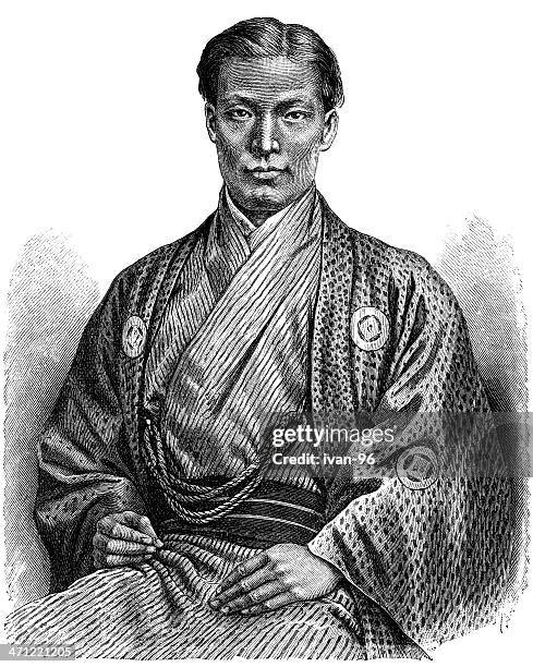 japanese man - hikizuri kimono stock illustrations