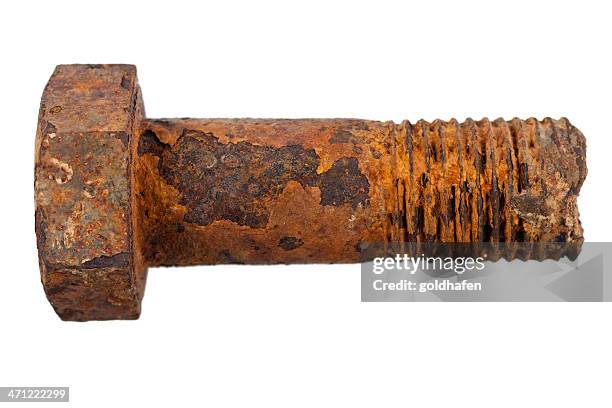 rusted bolt on white background - ijzer stockfoto's en -beelden