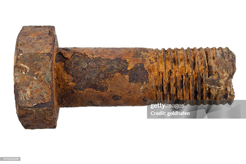 Rusted bolt on white background