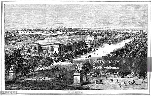 the paris exhibition of 1855 (contemporary illustration) - boulevard stock illustrations