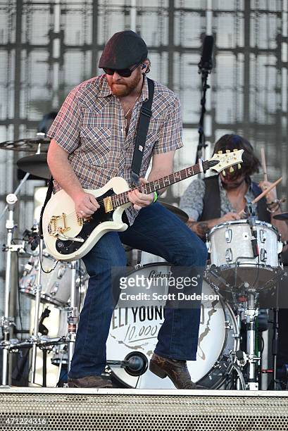 Guitarist James Young of the Eli Young Band performs onstage during day 2 of the Stagecoach Music Festival at The Empire Polo Club on April 25, 2015...