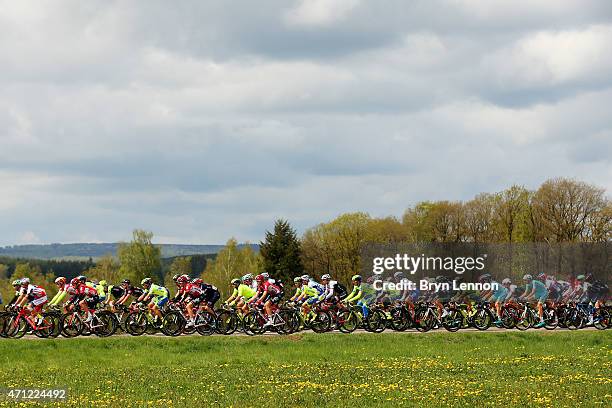 The Peloton ride during the 101st Liege-Bastogne-Liege cycle road race on April 26, 2015 in Liege, Belgium.