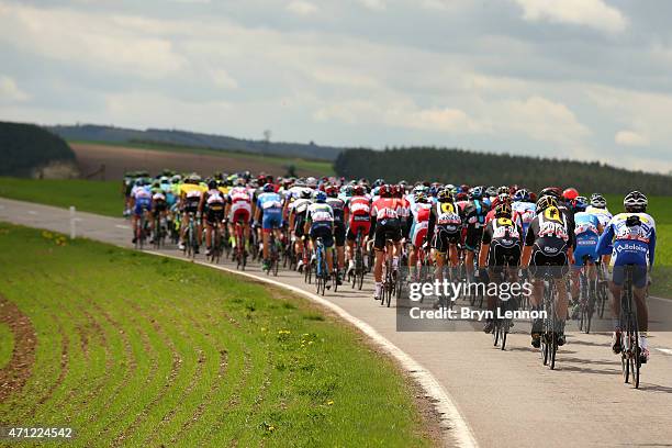 The Peloton ride during the 101st Liege-Bastogne-Liege cycle road race on April 26, 2015 in Liege, Belgium.