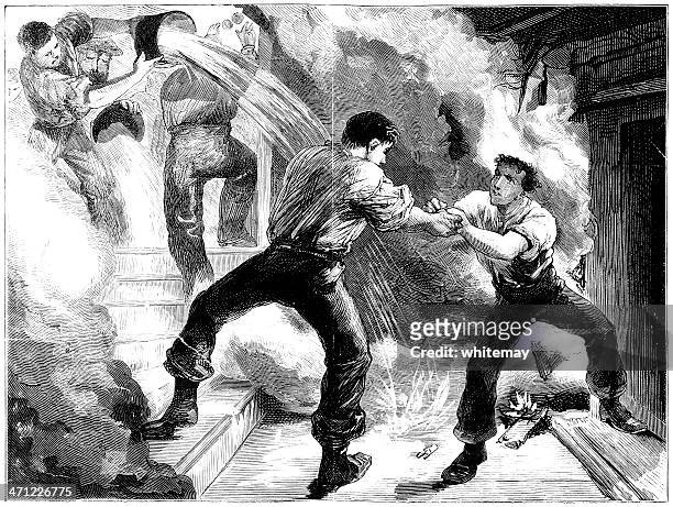 rescue from a fire - victorian illustration - inverno stock illustrations