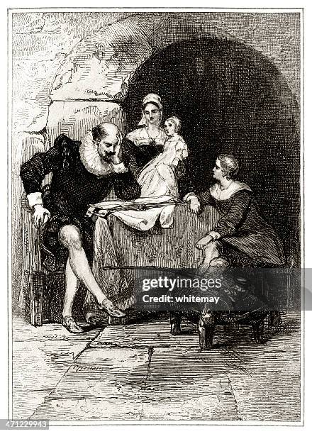 ilustrações, clipart, desenhos animados e ícones de sir walter raleigh detidos na torre de londres - 1850 1859