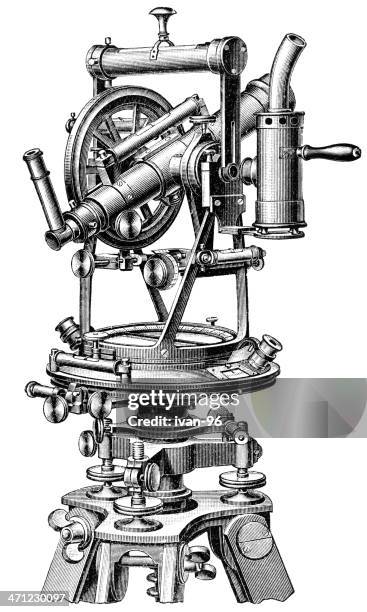 old theodolite - tacheometer stock illustrations
