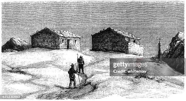 ilustraciones, imágenes clip art, dibujos animados e iconos de stock de la cumbre de monte rosa (1875 ilustración - monte rosa