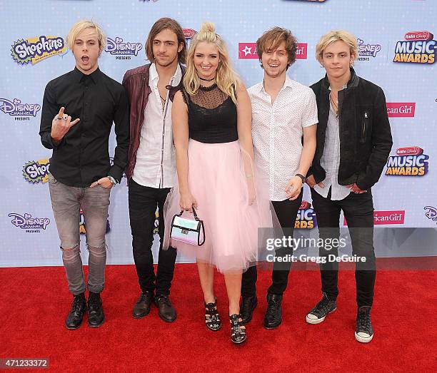 Musicians Ross Lynch, Riker Lynch, Rocky Lynch, Rydel Lynch and Ellington Ratliff of R5 arrive at the 2015 Radio Disney Music Awards at Nokia Theatre...