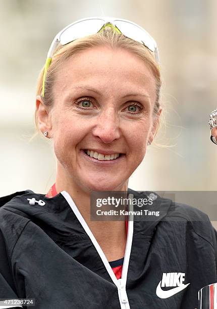 Paula Radcliffe attends the London Marathon on April 26, 2015 in London, England.