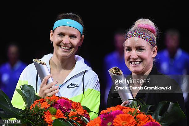 Bethanie Mattek-Sands of the United States and Lucie Safarova of Czech Republic celebrate after their victory in their doubles final match against...
