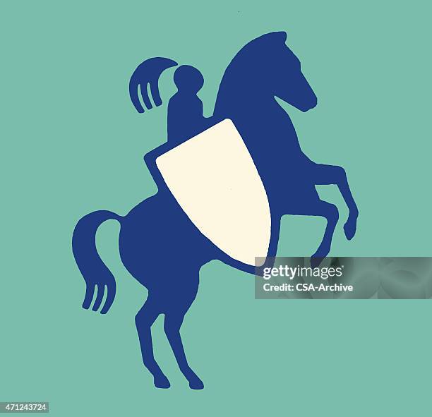 ritter auf pferd mit schild - felsmalerei stock-grafiken, -clipart, -cartoons und -symbole