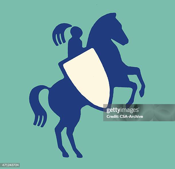 knight on horseback with shield - jousting stock illustrations