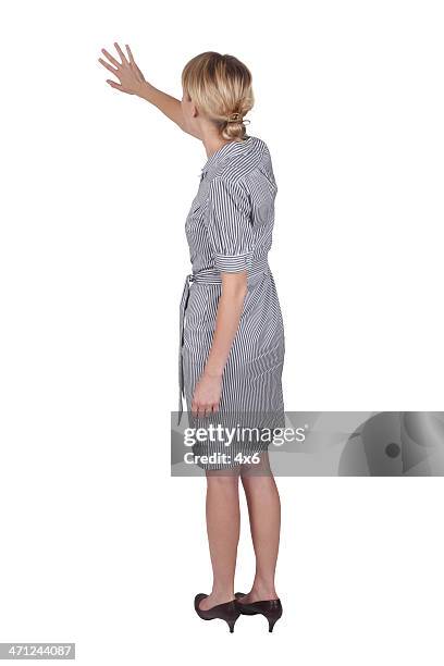 isolated businesswoman presenting back view - 4x6 photo stock pictures, royalty-free photos & images