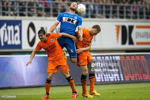 Francisco Silva of Club Brugge, Laurent Deportee of KAA Gent, Timmy Simons of Club Brugge during the Jupiler Pro League match between AA Gent and...