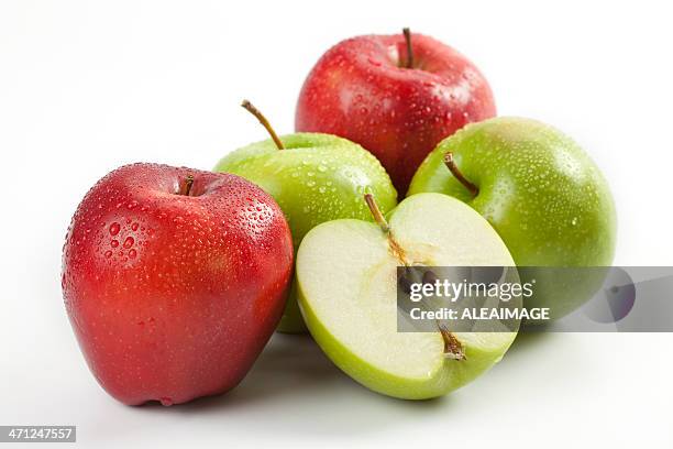 fresh red and green apples isolated on white background - ripe apple stock pictures, royalty-free photos & images