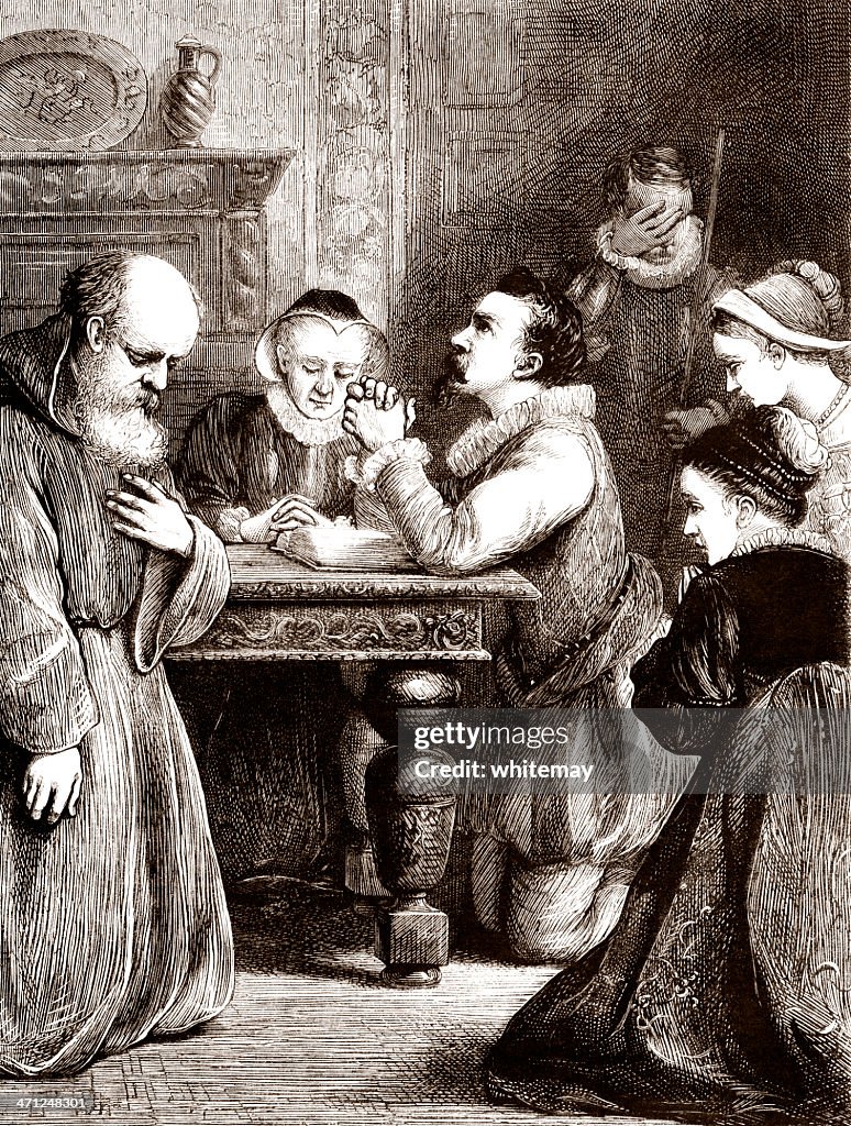 16th century prayers (Victorian illustration)