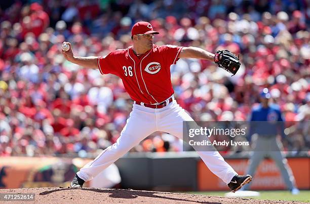 Kevin Gregg of the Cincinnati Reds throws a pitch in the 6th inning against the Chicago Cubs at Great American Ball Park on April 26, 2015 in...