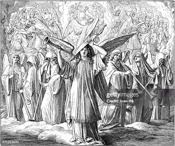 the seven trumpets - altar stock illustrations