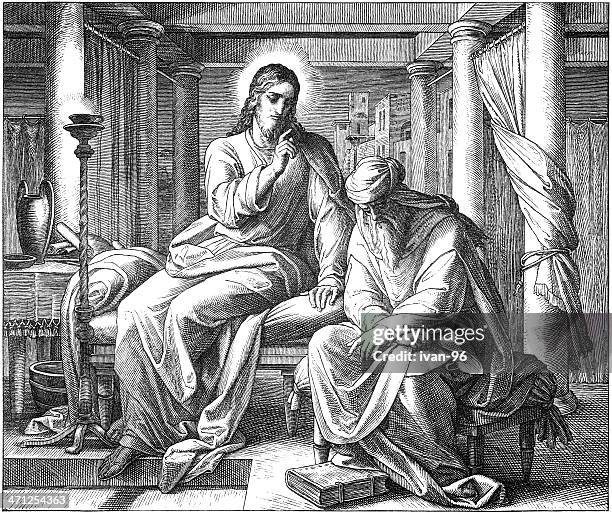 jesus teaches nicodemus - jesus teaching stock illustrations