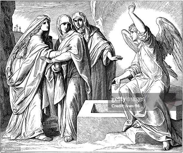 women at jesus' tomb - family tomb stock illustrations