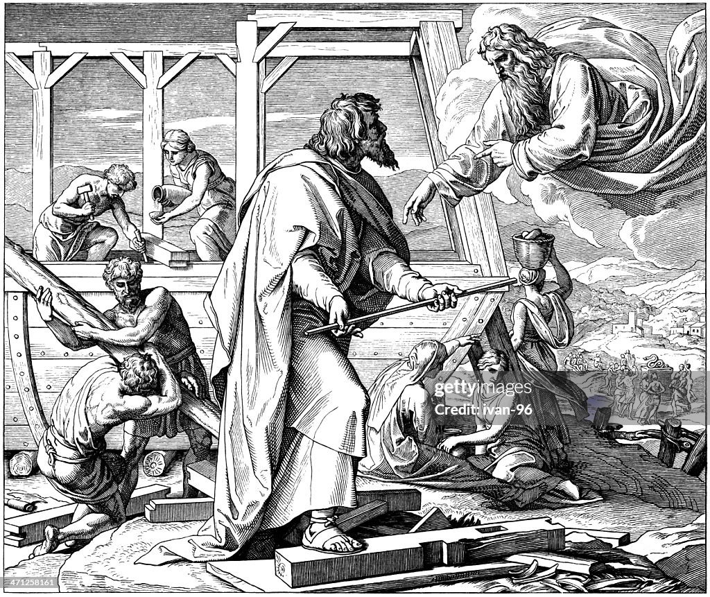 Nooh Noah Builds The Ark High-Res Vector Graphic - Getty Images