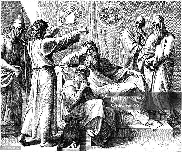 joseph interprets dream - language translation stock illustrations