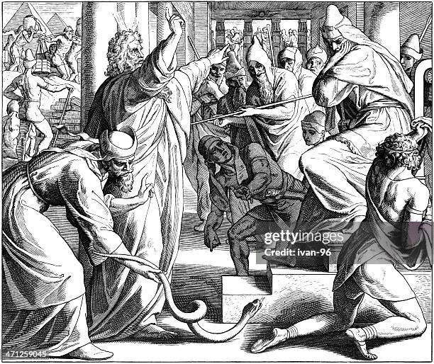 moses'personal wird snake - moses religiöse figur stock-grafiken, -clipart, -cartoons und -symbole