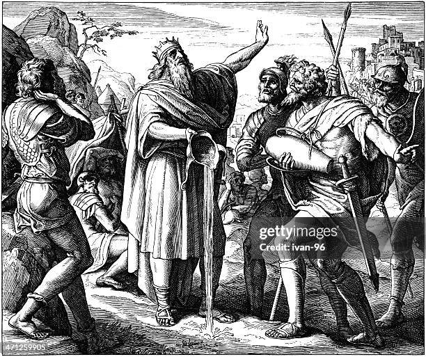 david refusing water - david and goliath stock illustrations