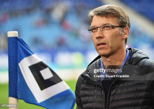 Peter Knaebel, director of professional football of Hamburg looks on during the Bundeslga match between Hamburger SV and FC Augsburg at Imtech Arena...