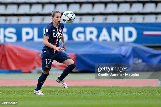 Aurelie Kaci of PSG in action during the UEFA Womens Champions League Semifinal game between Paris Saint Germain and VfL Wolfsburg at Stade Charlety...
