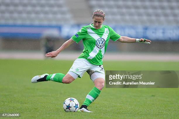 Lena Goessling of VfL Wolfsburg in action during the UEFA Womens Champions League Semifinal game between Paris Saint Germain and VfL Wolfsburg at...