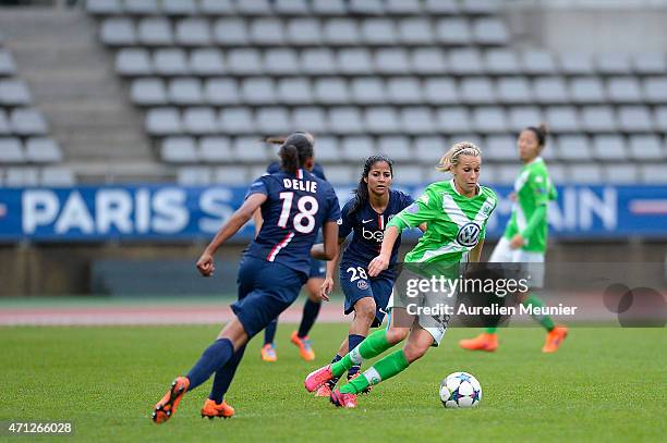 Lena Goessling of VfL Wolfsburg in action during the UEFA Womens Champions League Semifinal game between Paris Saint Germain and VfL Wolfsburg at...