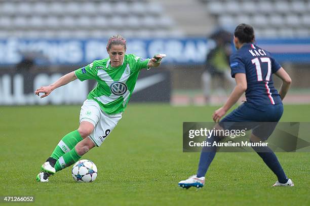 Anna Blasse of VfL Wolfsburg in action during the UEFA Womens Champions League Semifinal game between Paris Saint Germain and VfL Wolfsburg at Stade...