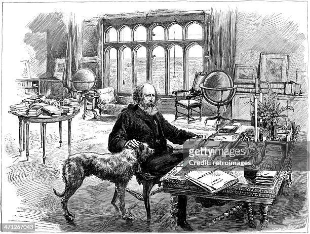 illustration: alfred lord tennyson, poet laureate, study, isle of wight - lord alfred tennyson 幅插畫檔、美工圖案、卡通及圖標