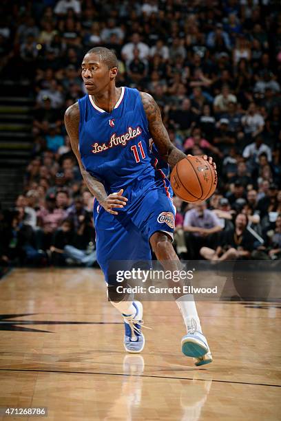 Jamal Crawford of the Los Angeles Clippers drives against the San Antonio Spurs during Game Four of the Western Conference Quarterfinals at the AT&T...