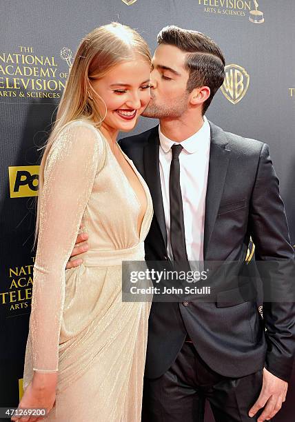 Actors Veronica Dunne and Max Ehrich attend The 42nd Annual Daytime Emmy Awards at Warner Bros. Studios on April 26, 2015 in Burbank, California.